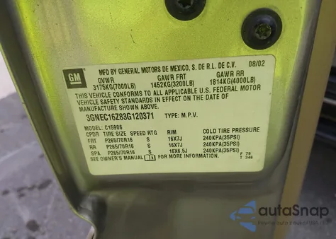 2003 Chevrolet Suburban Lt z USA, uszkodzony, nr VIN 3GNEC16Z83G120371